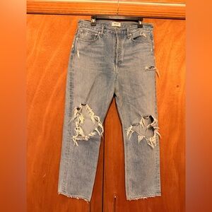 Agolde 90s Jeans Womens 30 Blue Straight Leg High Rise Button Fly Distressed